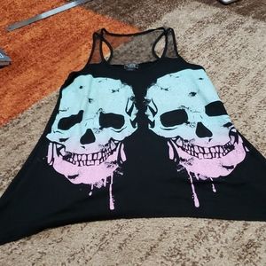 Pastel glittery skull mesh tank top